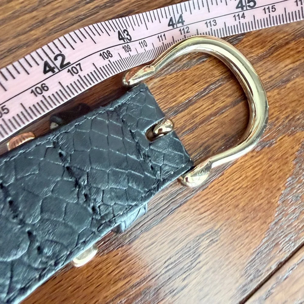 & Other Stories Black Textured Leather Belt Gold-Tone Curved Buckle